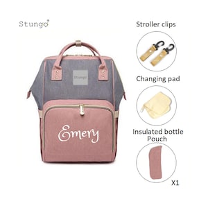 PERSONALIZADO Bolsa de pañales grande Mochila rosa / GRIS Monograma personalizado / Nombre Mochila bordada Bolsa de pañales bebé / Bolsa de bebé / Bolsa de pañal de regalo