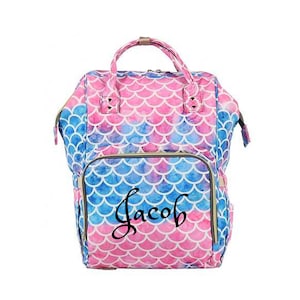 Bolsa de pañales grande PERSONALIZADA Mochila Sirena Monograma personalizado / Nombre Mochila bordada Bolsa de pañales infantil / Bolsa de bebé / Bolsa de pañales de regalo