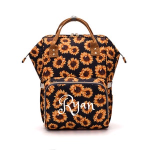 Bolsa de pañales grande PERSONALIZADA Mochila Girasoles Monograma personalizado / Nombre Mochila bordada Bolsa de pañales infantil / Bolsa de bebé / Bolsa de pañales de regalo