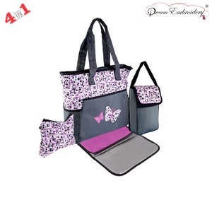Juego de bolsa de pañales 4 en 1 Elefante fucsia - Monograma personalizado / Nombre bordado - Cambiador y bolsa para bebé / Bolsa de bebé / Regalo de bebé