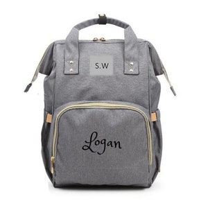 PERSONALIZADO Bolsa de pañales grande Mochila GRIS Monograma personalizado /Nombre Mochila bordada Bolsa de pañales bebé /Bolsa de bebé /Bolsa de pañales de regalo