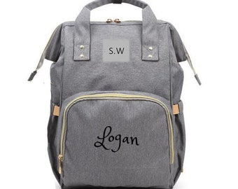 PERSONALIZED Large Diaper Bag Knapsack GREY Custom Monogram /Name Embroidered Backpack Diaper bag infant /Baby Bag /Gift Nappy Bag