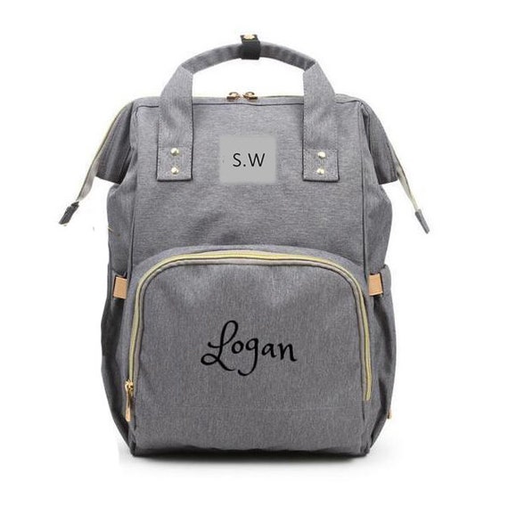 PERSONALIZED Large Diaper Bag Knapsack GREY Custom Monogram name Embroidered Backpack Diaper Bag Infant baby Bag gift Nappy Bag Etsy