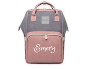 PERSONALIZED Large Diaper Bag Knapsack PINK GREY Custom Monogram Name Embroidered Backpack Diaper bag infant Baby Bag Gift Nappy Bag