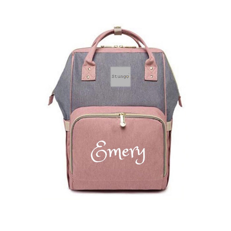 PERSONALIZED Large Diaper Bag Knapsack PINK /GREY Custom Solid Grey /Pink