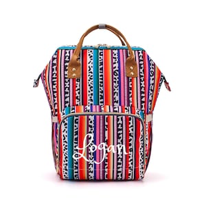 Bolsa de pañales grande PERSONALIZADA Mochila Hipsters aztecas Monograma personalizado / Nombre Mochila bordada Bolsa de pañales infantil / Bolsa de bebé / Bolsa de pañales de regalo