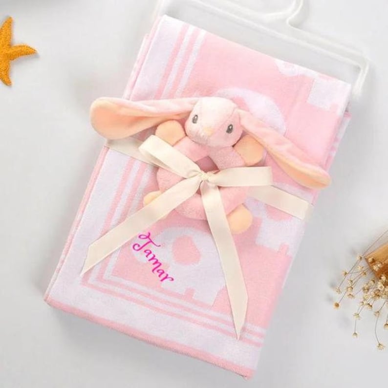 Personalized Baby Blanket Cotton Blanket Blue Hearts Custom Etsy