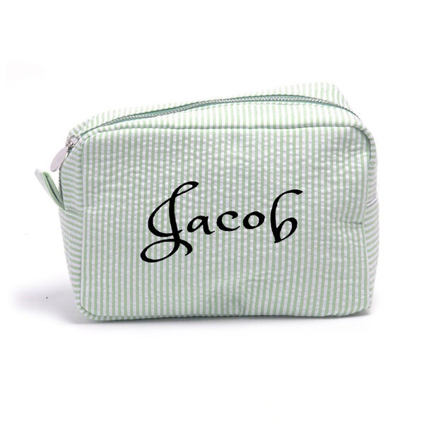 Personalized cosmetic pouch Bag LIME -Seersucker custom purse -Makeup bag Jewelry bag -Monogram vanity bag Travel pouch -Bride Prom