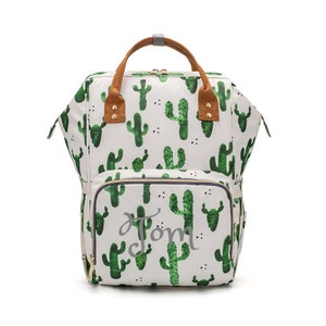Bolsa de pañales grande PERSONALIZADA Mochila Cactus Monograma personalizado / Nombre Mochila bordada Bolsa de pañales infantil / Bolsa de bebé / Bolsa de pañales de regalo