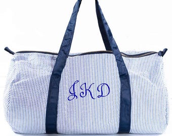 Personalized Baby Duffle Bag Monogram Seersucker Baby Bag | Carry-on with name Baby Gifts for Boys  Kids Duffel Bag | Custom Baby Travel Bag