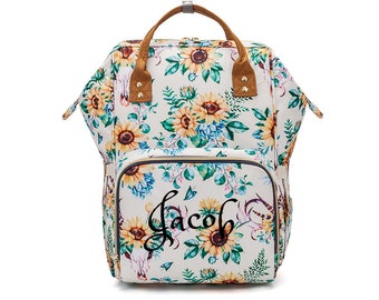 PERSONALIZED Large Diaper Bag Knapsack Flowers Spring Custom Monogram /Name Embroidered Backpack Diaper bag infant /Baby Bag /Gift Nappy Bag