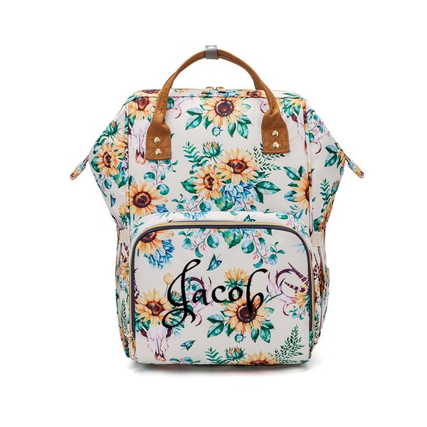 PERSONALIZED Large Diaper Bag Knapsack Flowers Spring Custom Monogram /Name Embroidered Backpack Diaper bag infant /Baby Bag /Gift Nappy Bag