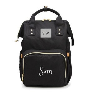 PERSONALIZADO Bolsa de pañales grande Mochila NEGRO Monograma personalizado /Nombre Mochila bordada Bolsa de pañales bebé /Bolsa de bebé /Bolsa de pañales de regalo