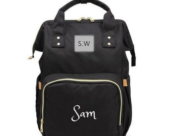 PERSONALIZED Large Diaper Bag Knapsack BLACK Custom Monogram /Name Embroidered Backpack Diaper bag infant /Baby Bag /Gift Nappy Bag