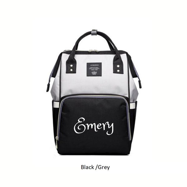 PERSONALIZED Large Diaper Bag Knapsack BLACK /GREY Custom Monogram /Name Embroidered Backpack Diaper bag infant /Baby Bag /Gift Nappy Bag