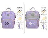 PERSONALIZED Large Diaper Bag Knapsack Set Lavender STUNGO Custom Monogram Name Embroidered Bottle Pouch for infant Baby Bag Baby Gift