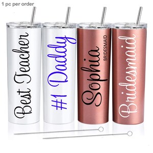 PERSONALISIERTE Becher mit Deckel und Strohhalm Edelstahl Skinny Tumbler Custom Brautjungfer Geschenk für ihre Brautparty Geschenke Giveaway vorhanden