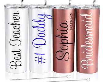 PERSONALIZED Tumbler With Lid and Straw Stainless Steel Skinny Tumbler Custom Bridesmaid Gift for Her Bridal Party Gifts Giveaway present