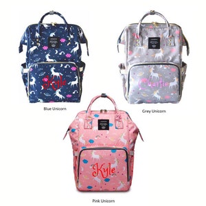 Bolsa de pañales grande PERSONALIZADA Mochila - UNICORNIO Monograma personalizado / Nombre Mochila bordada Bolsa de pañales infantil / Bolsa de bebé / Bolsa de pañales de regalo