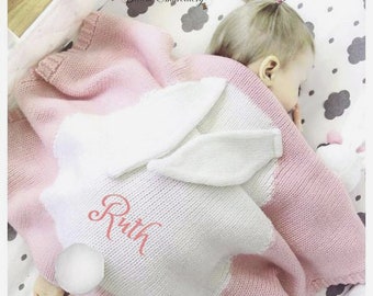 Personalized Baby Blanket Cotton Knit Blanket Pink Bunny Custom Monogram /Name Embroidered Gift Baby Shower Infant warm blanket cozy blanket