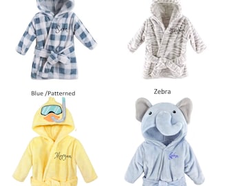 Hudson Baby Plush Animal Face Robes - 2 Pack Blue Elephant Design Cozy Bath Robes