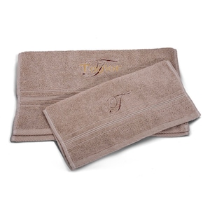 Personalized Beige Hand towel and Washcloth/Premium Quality 100% Cotton -Free shipping- Monogram/Name Embroidered Gift -Spa & Shower Present
