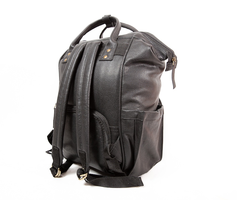 Large Black Leather Diaper Bag Knapsack Genuine Leather Diaper Etsy