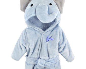 Personalized Baby Bathrobe -Blue Elephant -FREE Shipping -Custom Monogram /Name Embroidered Gift /present /Infant /Baby Shower or Birth
