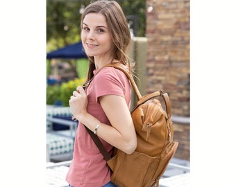 Large Tan Leather Diaper Bag Knapsack Genuine Leather Diaper bag Backpack WATERPROOF diaper bag UNISEX /Baby Bag /Baby Gift Baby