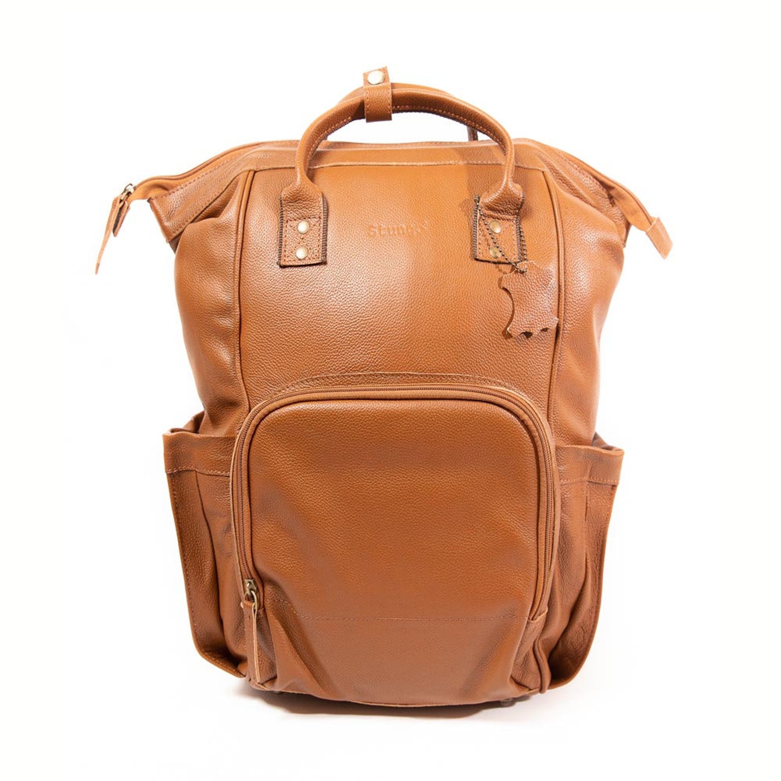 Large Grey Leather Diaper Bag Knapsack Genuine Leather Diaper Etsy