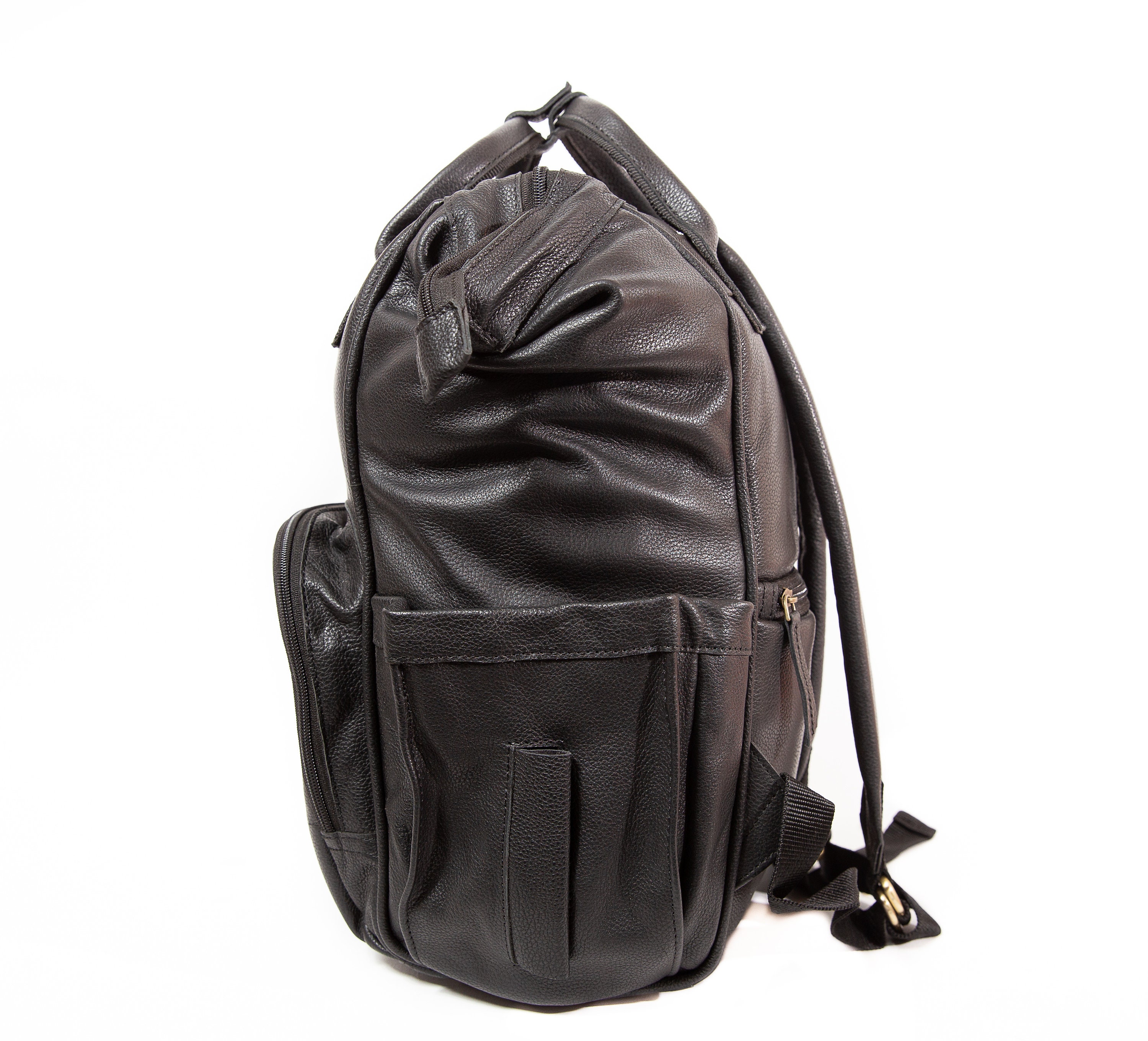 Large Black Leather Diaper Bag Knapsack Genuine Leather Diaper | Etsy