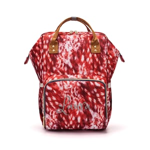 Bolsa de pañales grande PERSONALIZADA Mochila Estampado rojo Monograma personalizado / Nombre Mochila bordada Bolsa de pañales infantil / Bolsa de bebé / Bolsa de pañales de regalo