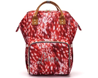 PERSONALIZED Large Diaper Bag Knapsack Red Print Custom Monogram /Name Embroidered Backpack Diaper bag infant /Baby Bag /Gift Nappy Bag