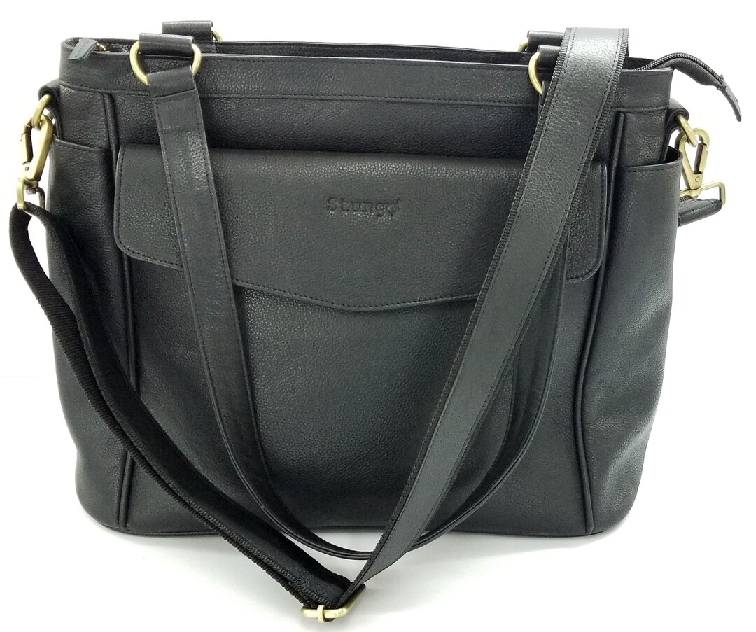 Black Leather Diaper Bag Tote Bag Genuine Leather Diaper Bag Cross Body