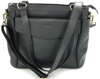 Black Leather Diaper Bag Tote bag Genuine Leather Diaper bag Cross body WATERPROOF diaper bag /Baby Bag /Baby Gift Baby shower Messenger bag