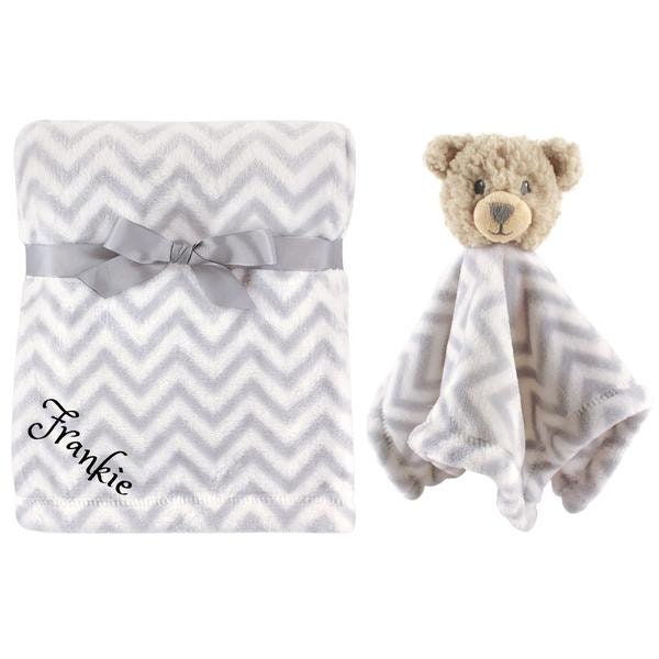 Personalized Blanket & security blanket set For Baby Custom Blanket Custom Monogram /Name Embroidered Gift Bear Blanket Baby Shower Infant