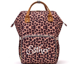 PERSONALIZED Large Diaper Bag Knapsack Pink Cheetah Custom Monogram /Name Embroidered Backpack Diaper bag infant /Baby Bag /Gift Nappy Bag