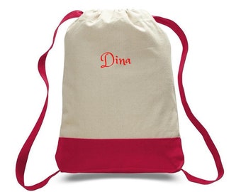 Personalized Red CANVAS SPORT BACKPACK -Travel /College Bag /Beach Bag /Laptop Bag Free Shipping -Custom Monogram /Name Embroidered Gift