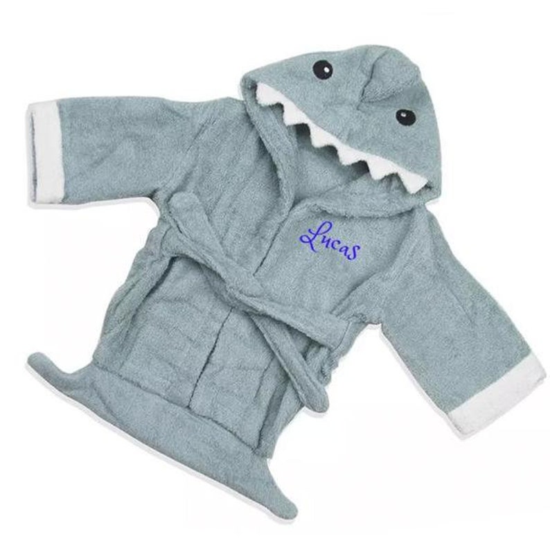 PERSONALIZED Baby Terry Bathrobe Blue Shark infant Bath Etsy