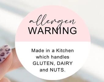 Personalised Allergen Warning Stickers: Baker Labels, Kitchen Allergy Stickers