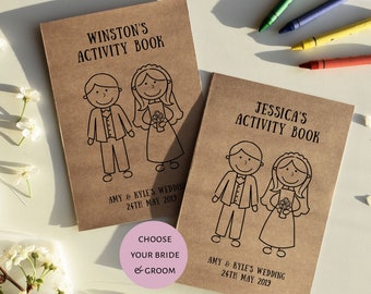 Children's Wedding Personalised Activity Book With Crayons - Kraft Wedding Favour Activity Pack