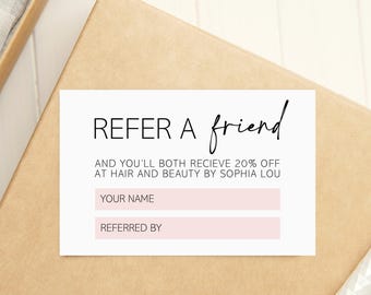 Printed Refer a Friend Cards: Referral Reward Scheme for Salons