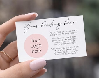 Tarjetas de presentación con logotipo personalizado: instrucciones de cuidado personalizadas