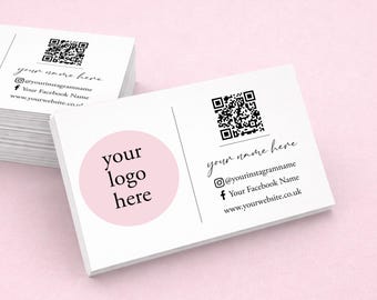 Tarjetas de presentación personalizadas impresas con código QR, logotipo empresarial e información de redes sociales