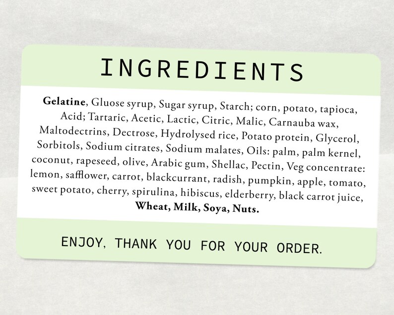 Printed Ingredients Stickers Custom Ingredients List | Etsy UK