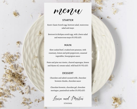 Personalised Minimalist Wedding Menu Card Stylish Dinner - Etsy