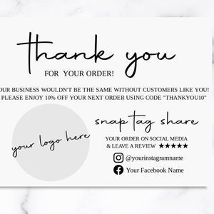 DIY Template, Thank You For Your Order Logo Cards -  Please Leave a Review Card - Snap Tag Share Cards - Social Media Business Cards