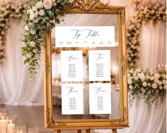Minimalist Wedding Table Plan Cards - Elegant Black and White Seating Chart