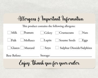 Allergen Stickers with all 14 Allergens Listed - Cake Box Stickers - Bakers Labels - Allergy Information Stickers - Best Before Stickers