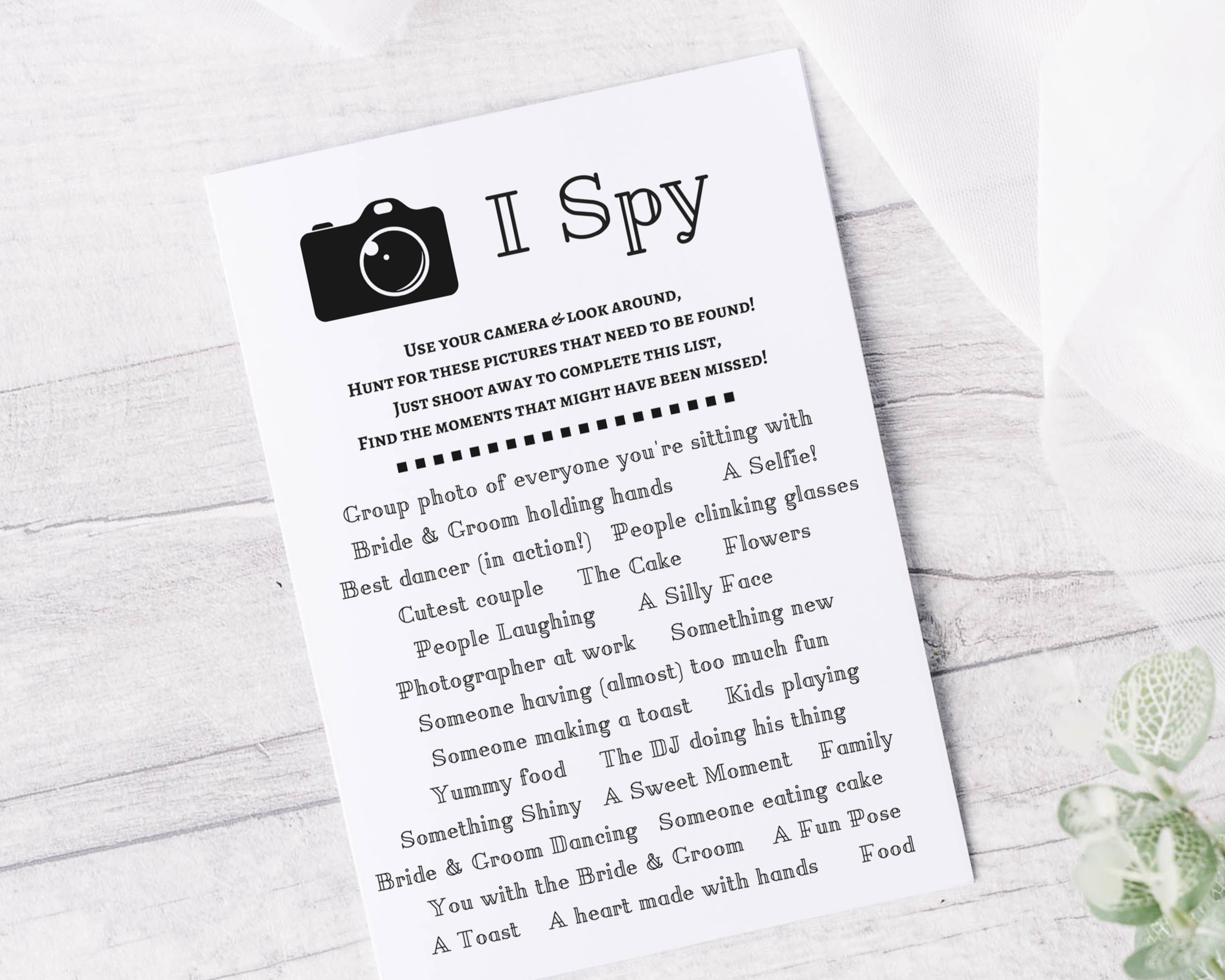 Wedding I Spy Card Eye Spy Disposable Camera Game - Etsy Ireland